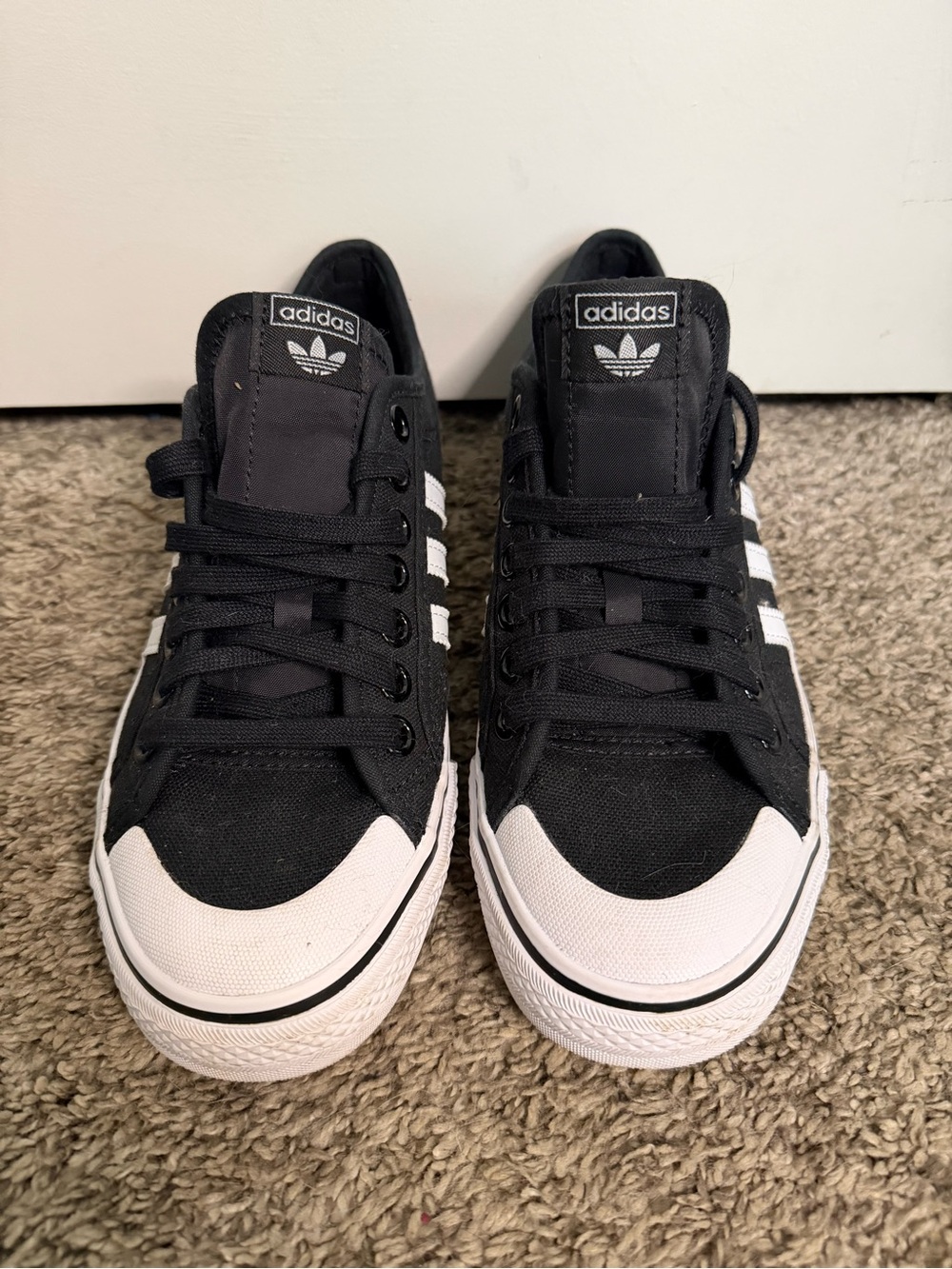 adidas Women Black Canvas Low-Top Sneakers with White Accents